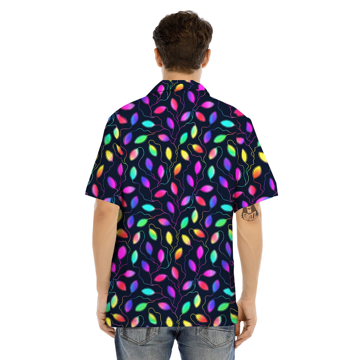 Neon Leaf Print Pattern Men's Hawaiian Shirt-grizzshop