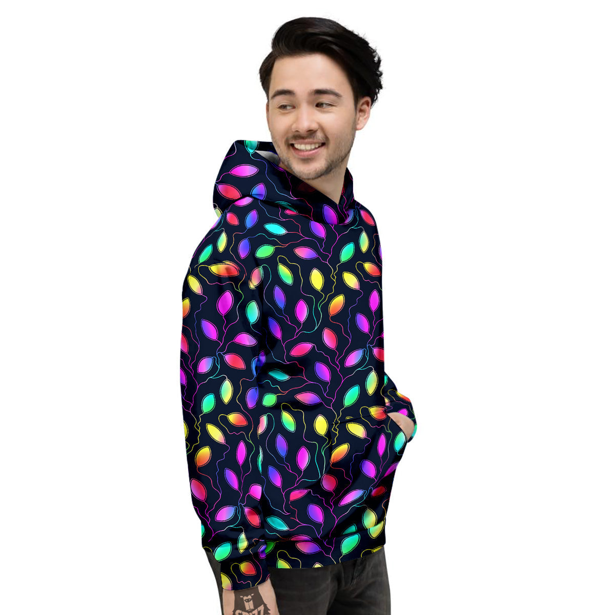 Neon Leaf Print Pattern Men's Hoodie-grizzshop