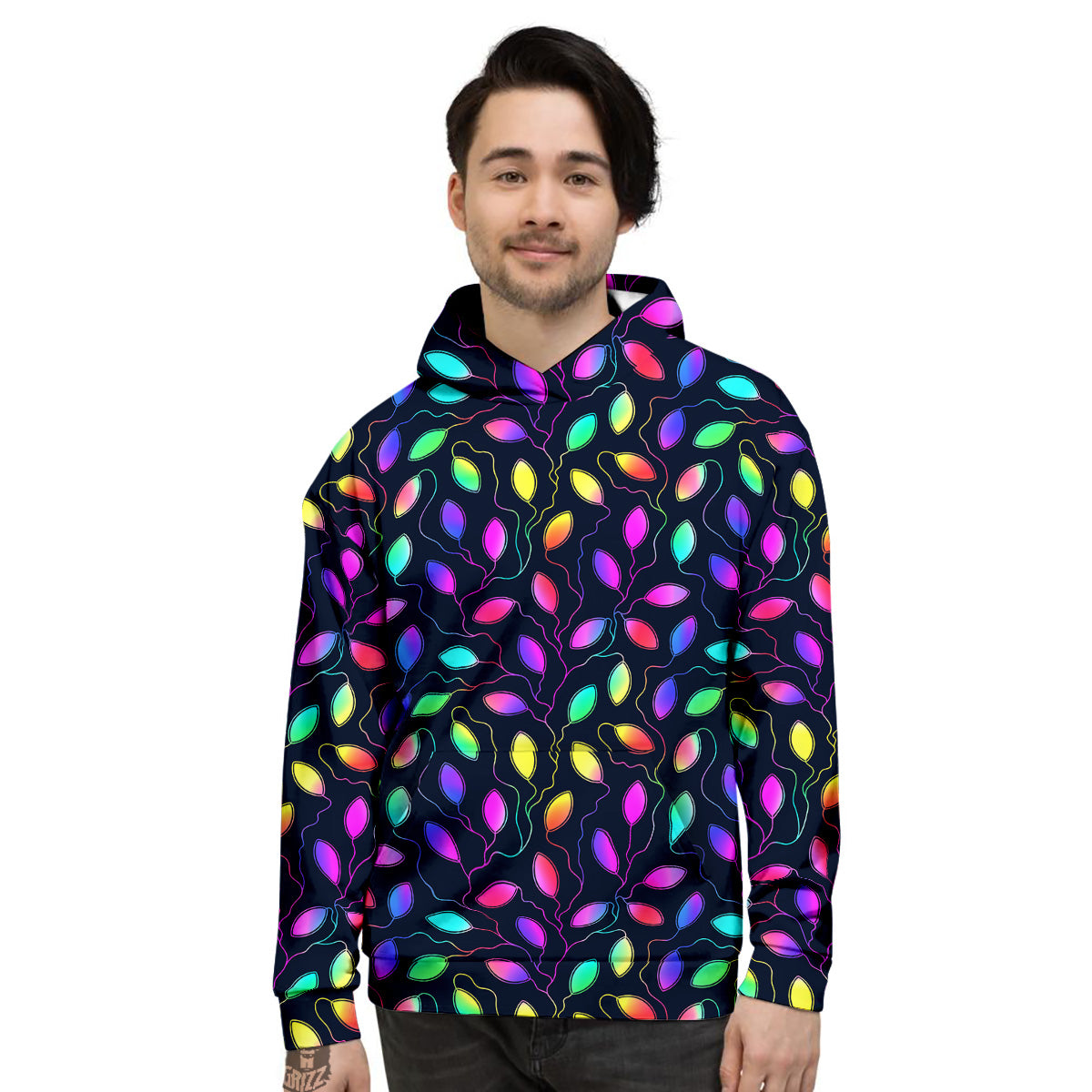 Neon Leaf Print Pattern Men's Hoodie-grizzshop