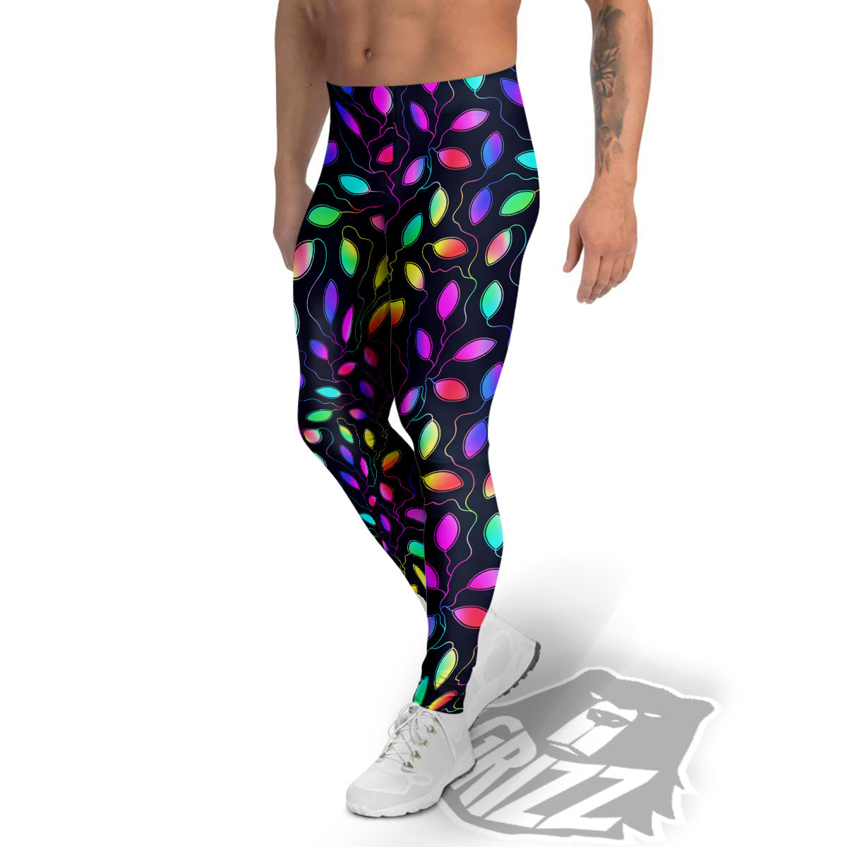 Neon Leaf Print Pattern Men's Leggings-grizzshop