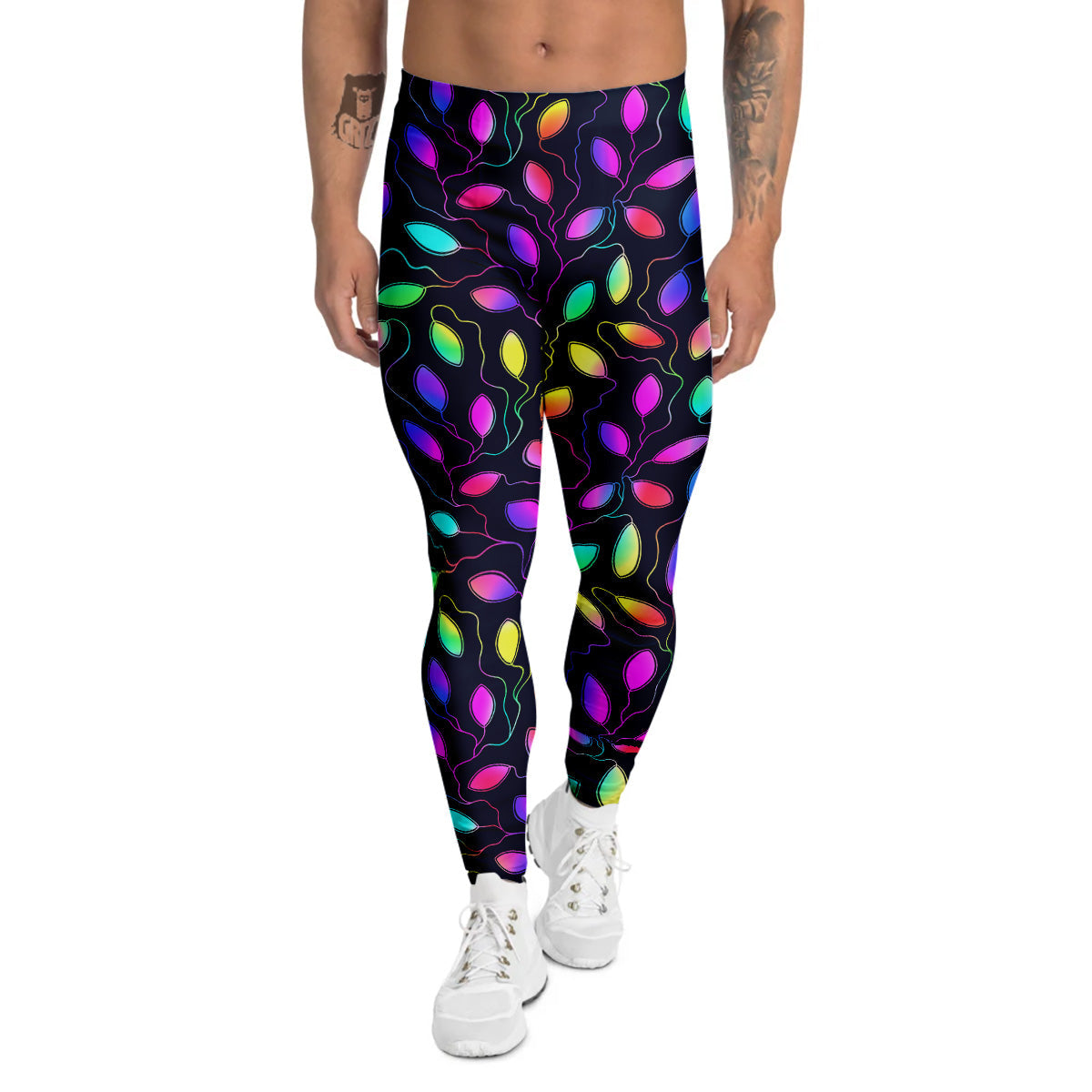 Neon Leaf Print Pattern Men's Leggings-grizzshop