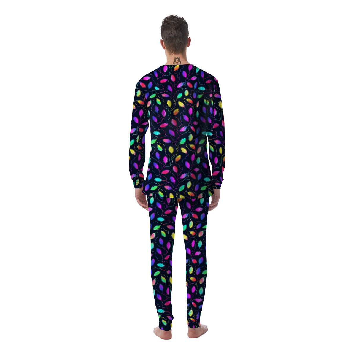 Neon Leaf Print Pattern Men's Pajamas-grizzshop