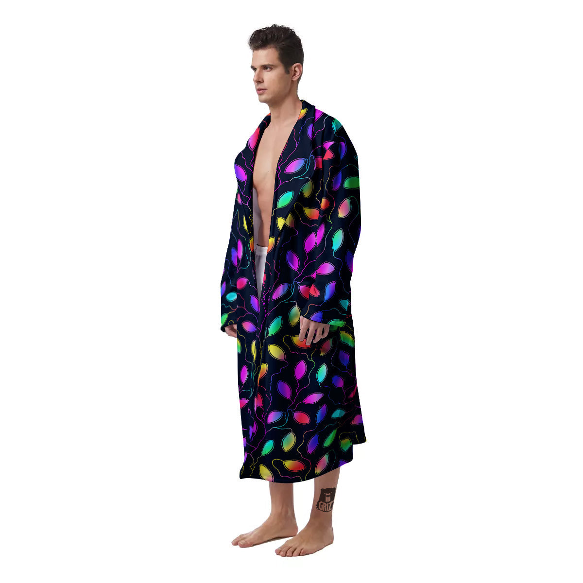 Neon Leaf Print Pattern Men's Robe-grizzshop