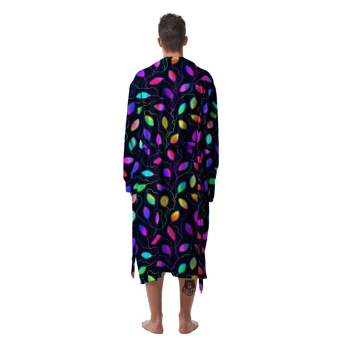 Neon Leaf Print Pattern Men's Robe-grizzshop