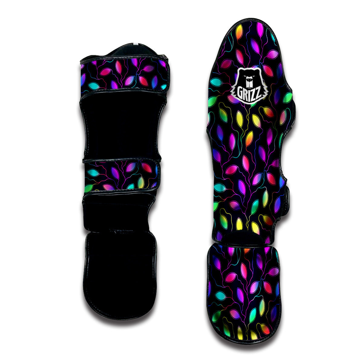 Neon Leaf Print Pattern Muay Thai Shin Guards-grizzshop