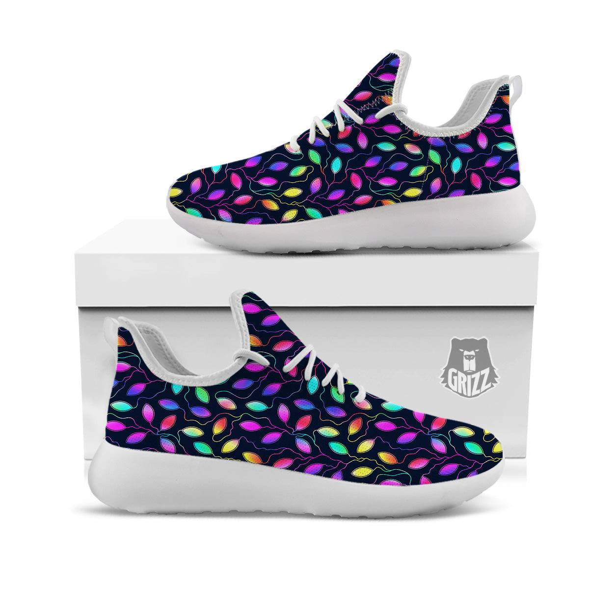 Neon Leaf Print Pattern White Athletic Shoes-grizzshop