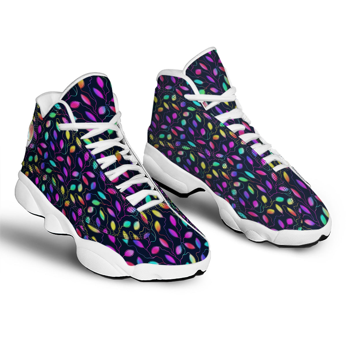 Neon Leaf Print Pattern White Basketball Shoes-grizzshop