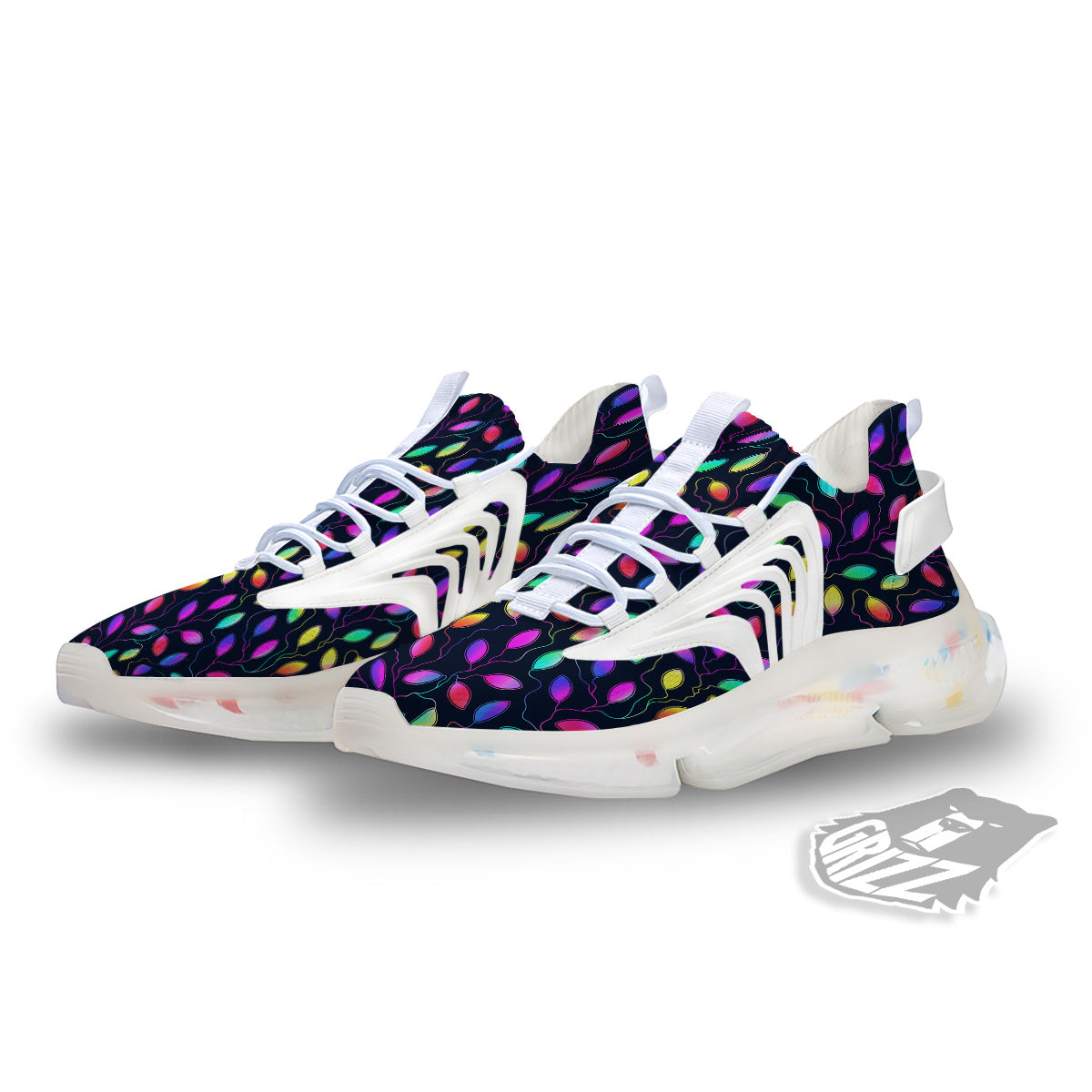 Neon Leaf Print Pattern White Gym Shoes-grizzshop