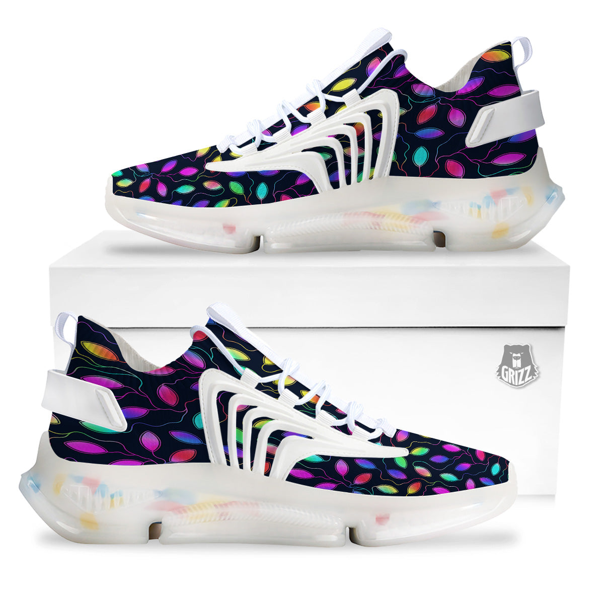Neon Leaf Print Pattern White Gym Shoes-grizzshop