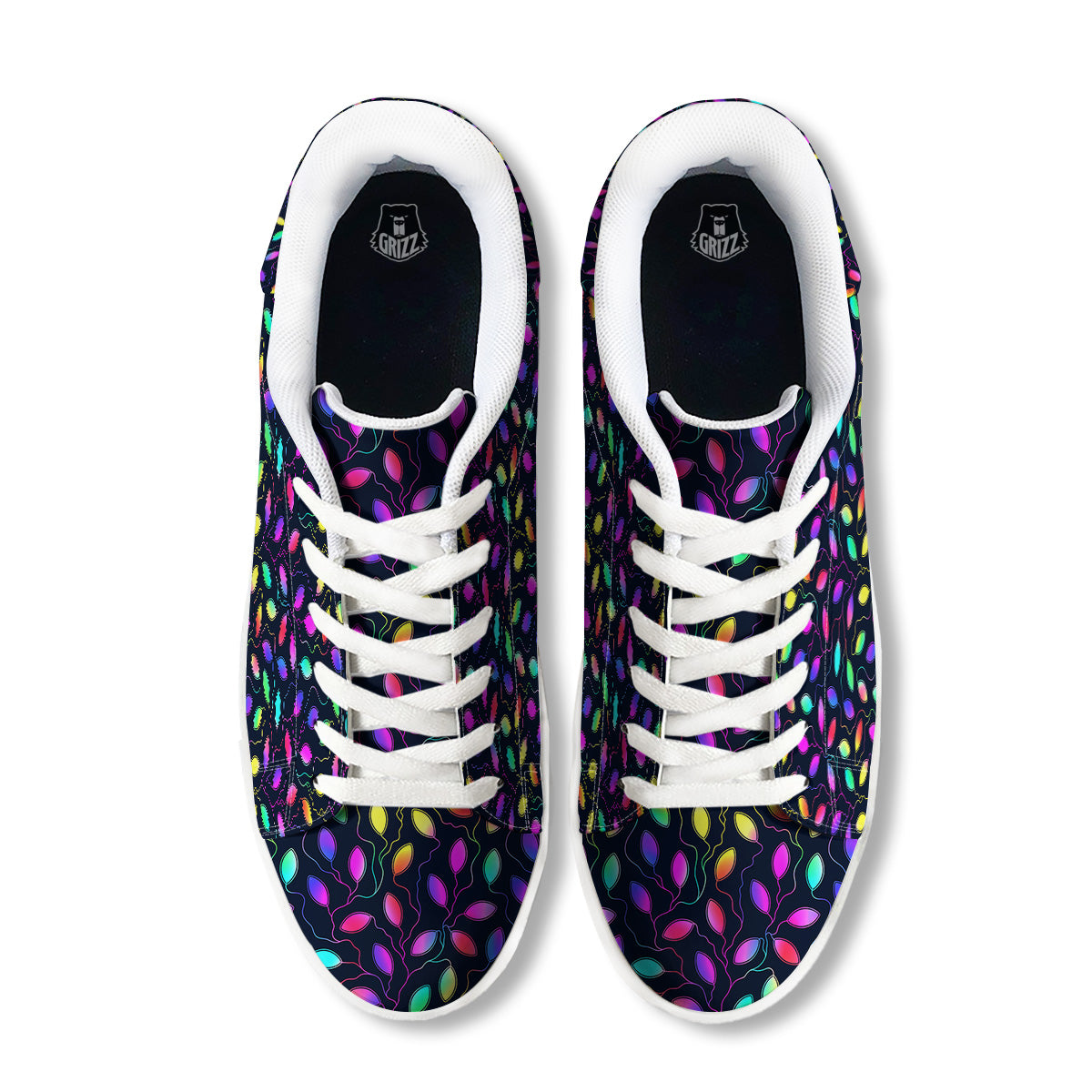 Neon Leaf Print Pattern White Low Top Sneakers-grizzshop