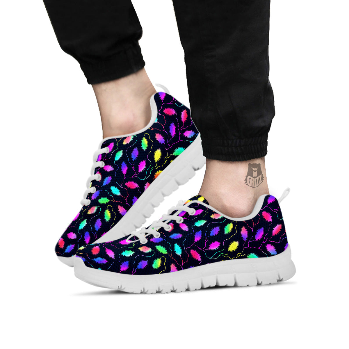 Neon Leaf Print Pattern White Sneaker-grizzshop