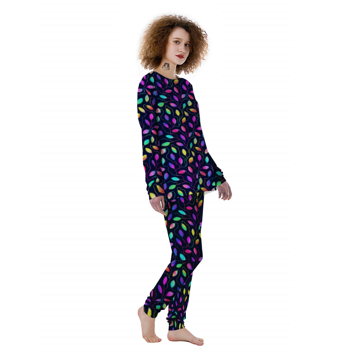 Neon Leaf Print Pattern Women's Pajamas-grizzshop