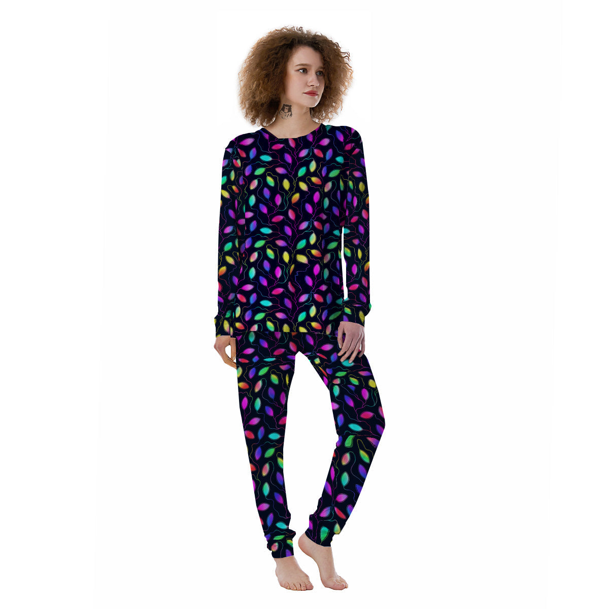 Neon Leaf Print Pattern Women's Pajamas-grizzshop