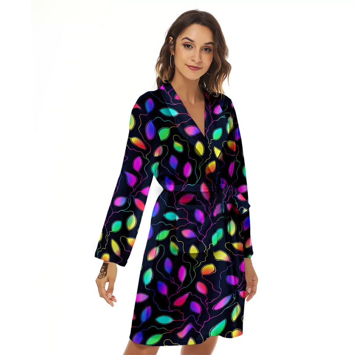 Neon Leaf Print Pattern Women's Robe-grizzshop