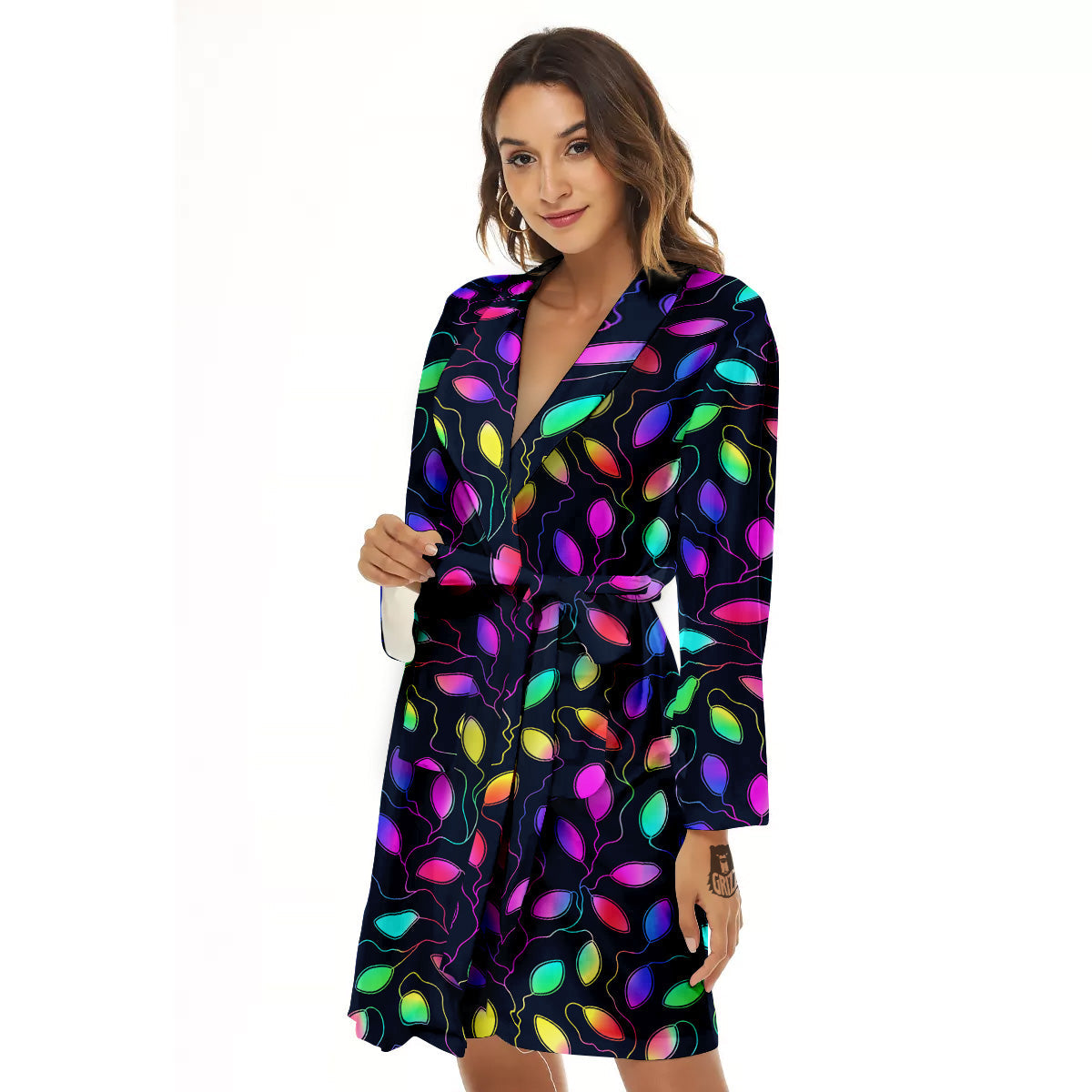 Neon Leaf Print Pattern Women's Robe-grizzshop