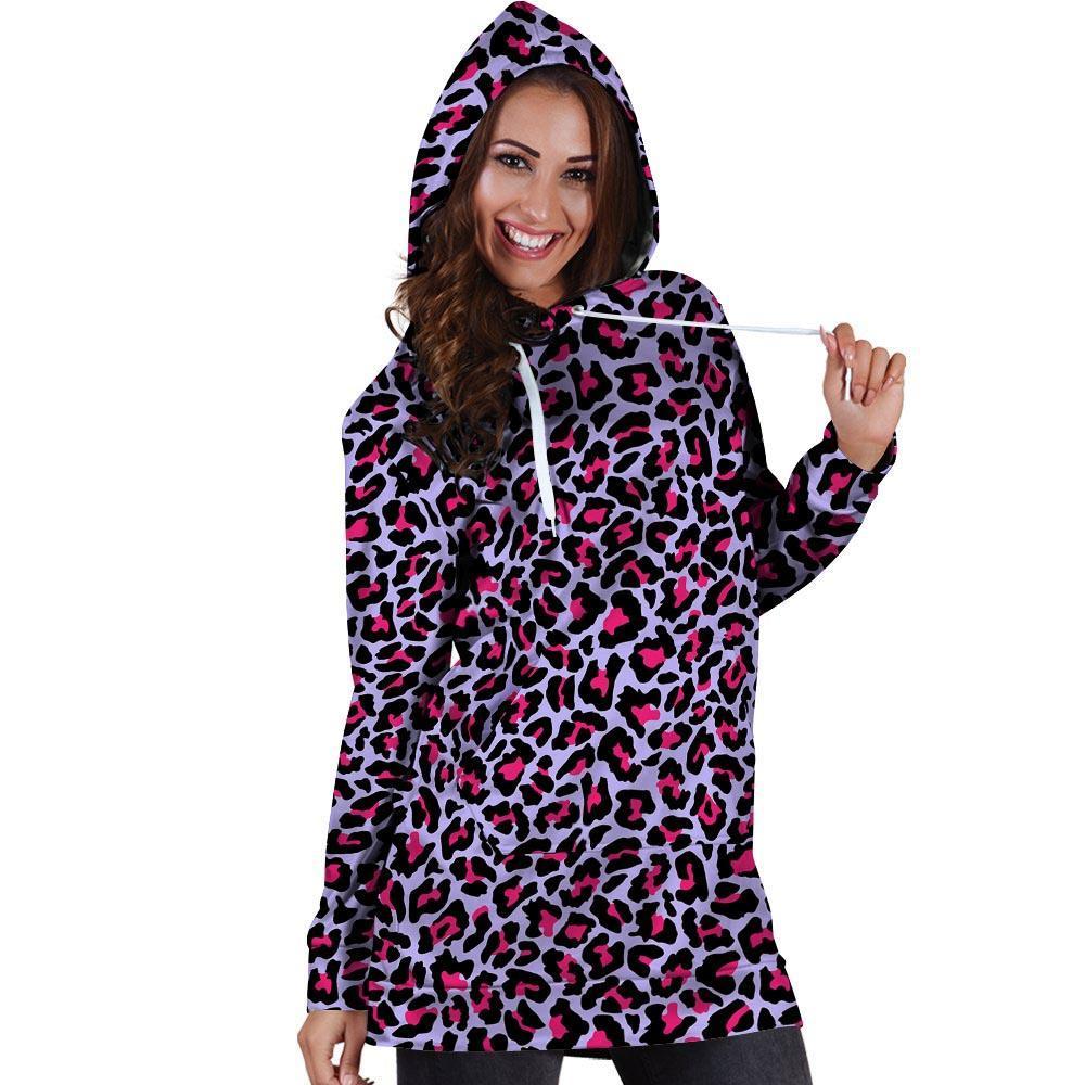 Neon Leopard Hoodie Dress-grizzshop