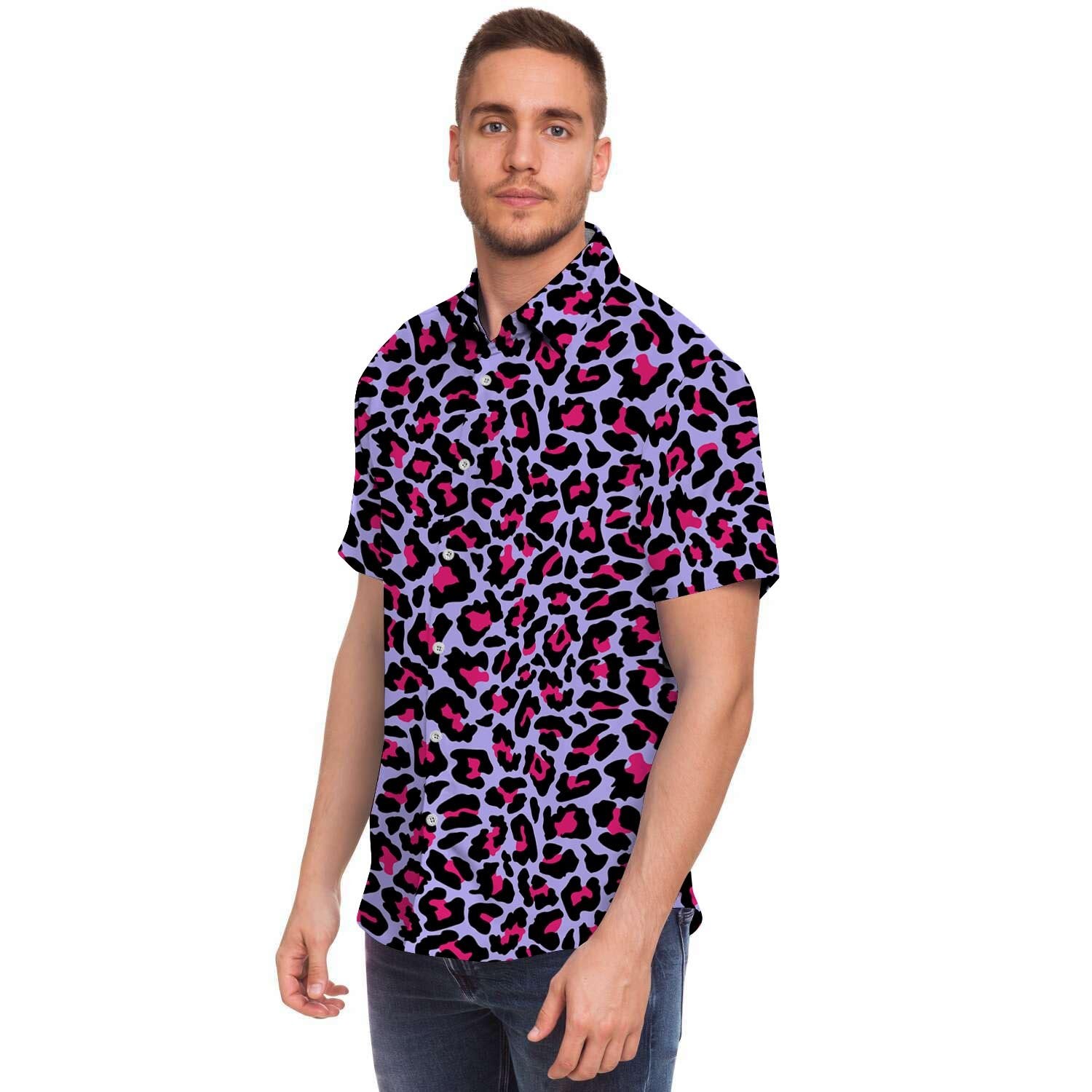 Neon Leopard Men's Short Sleeve Shirt-grizzshop