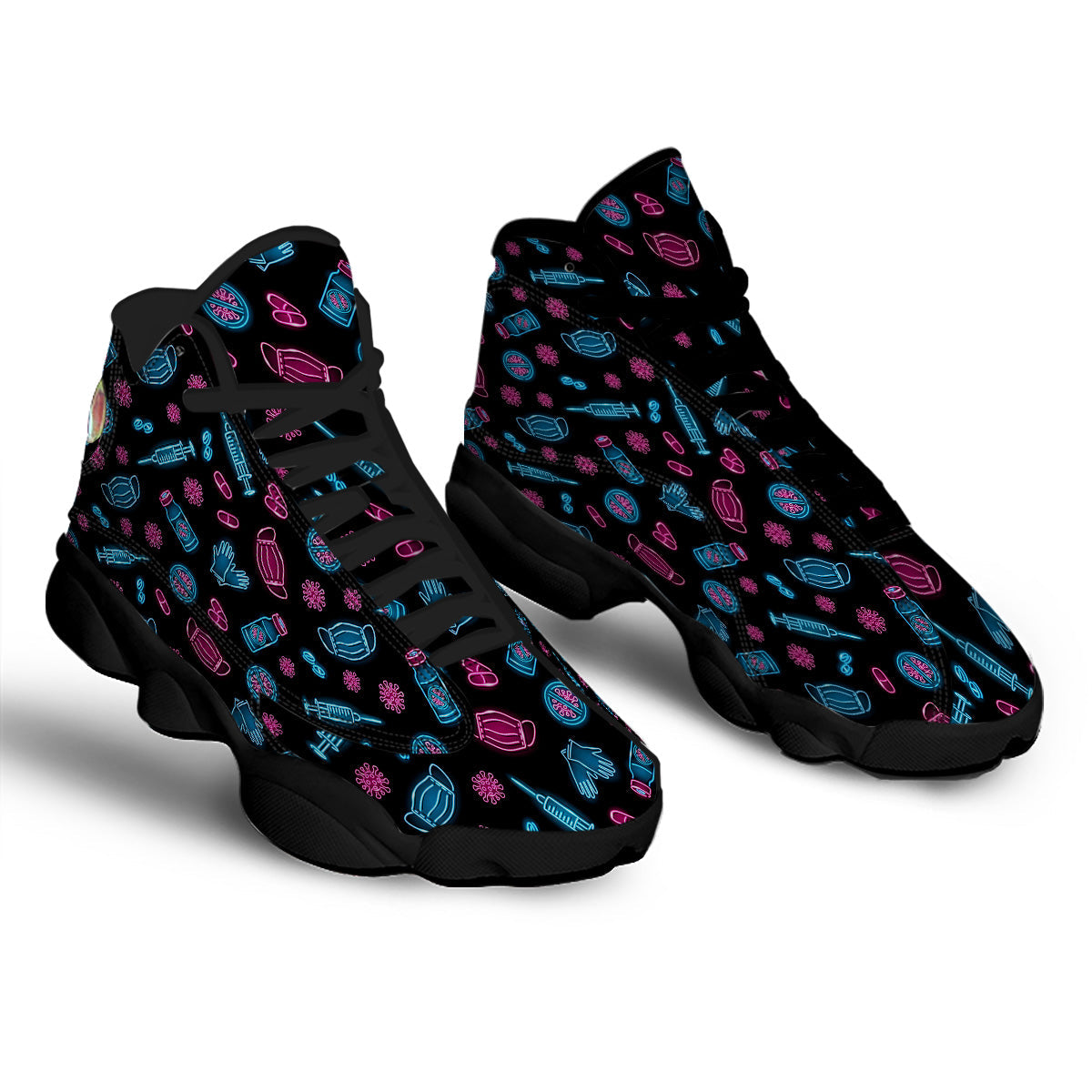 Neon Medical Equipment Print Pattern Black Basketball Shoes-grizzshop