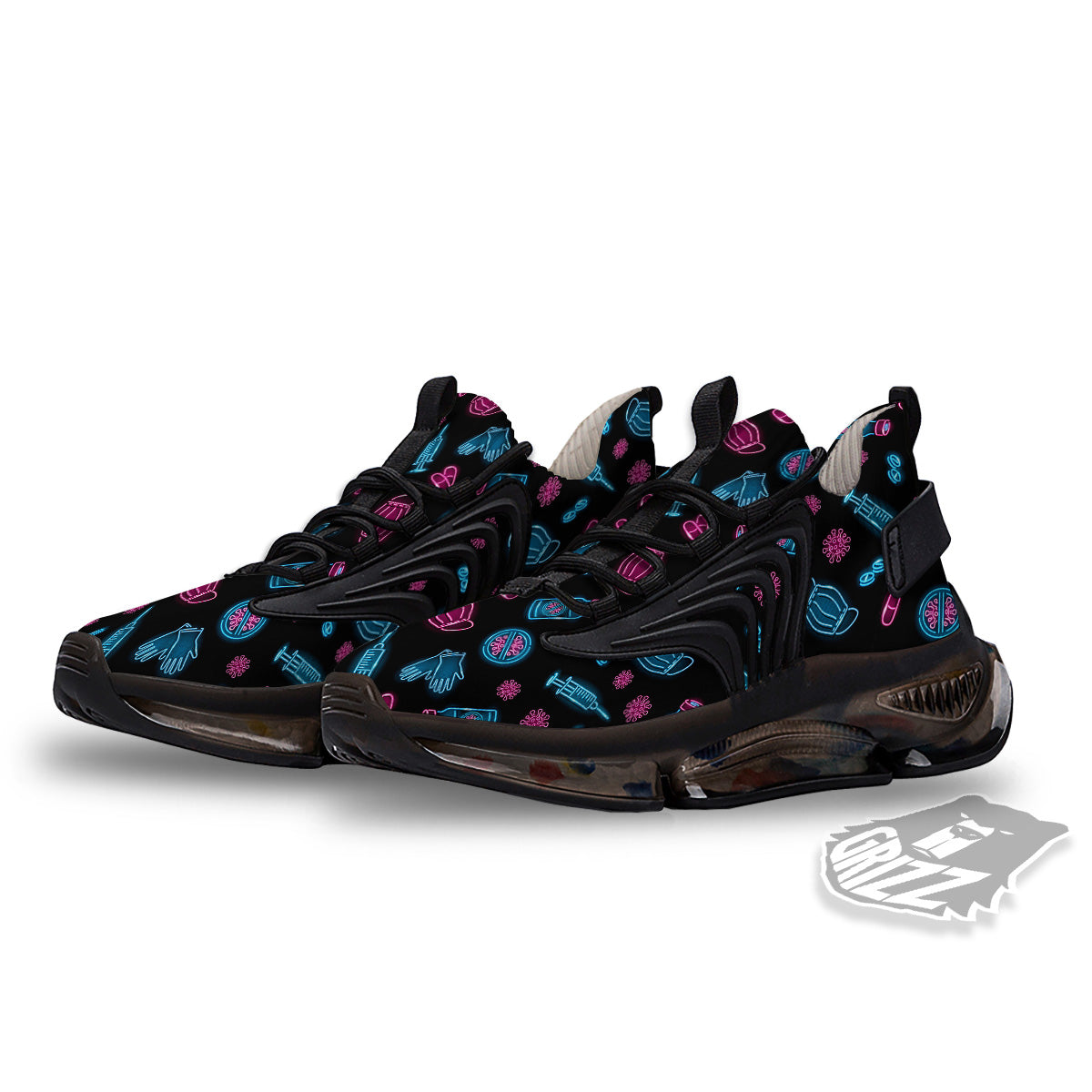 Neon Medical Equipment Print Pattern Black Gym Shoes-grizzshop