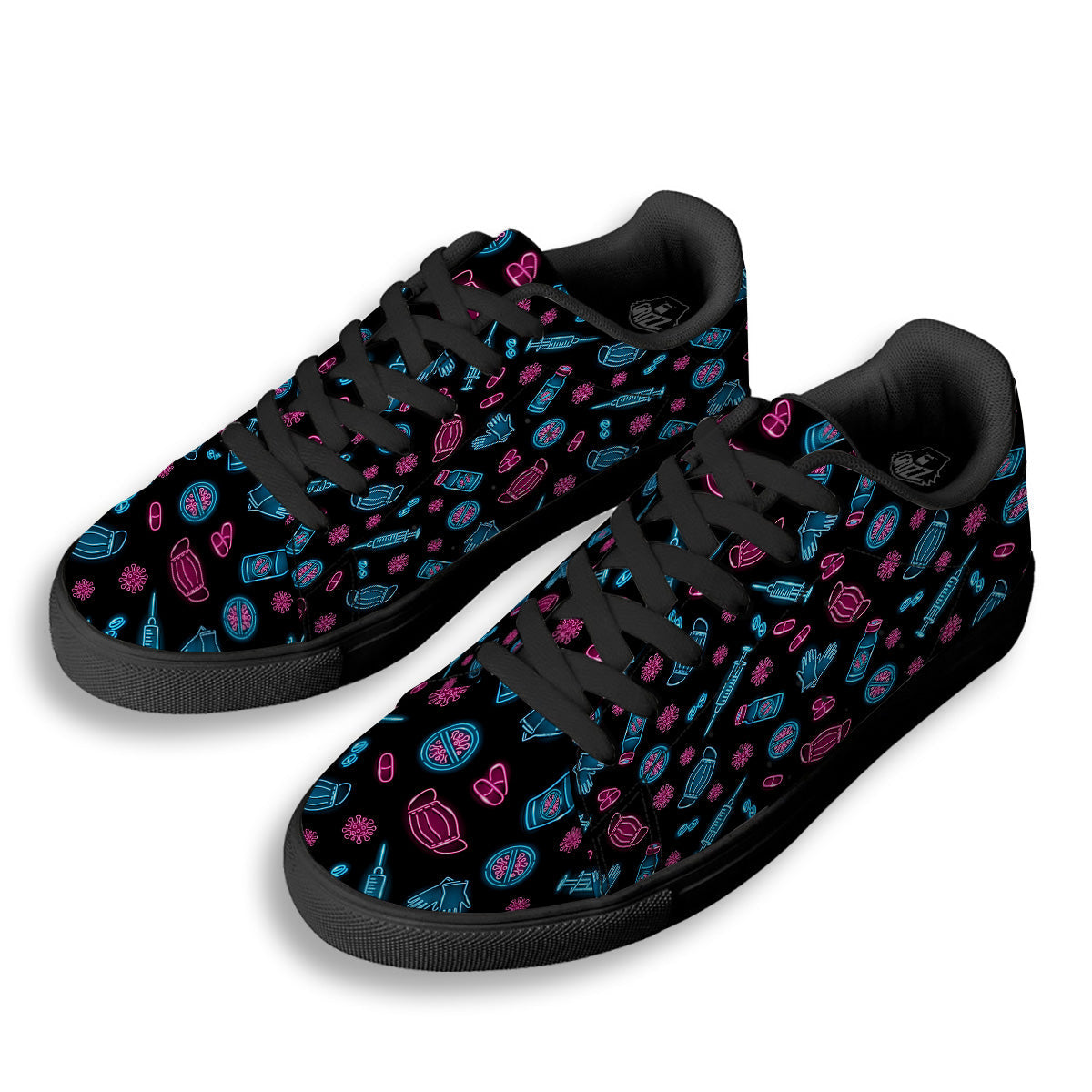 Neon Medical Equipment Print Pattern Black Low Top Sneakers-grizzshop