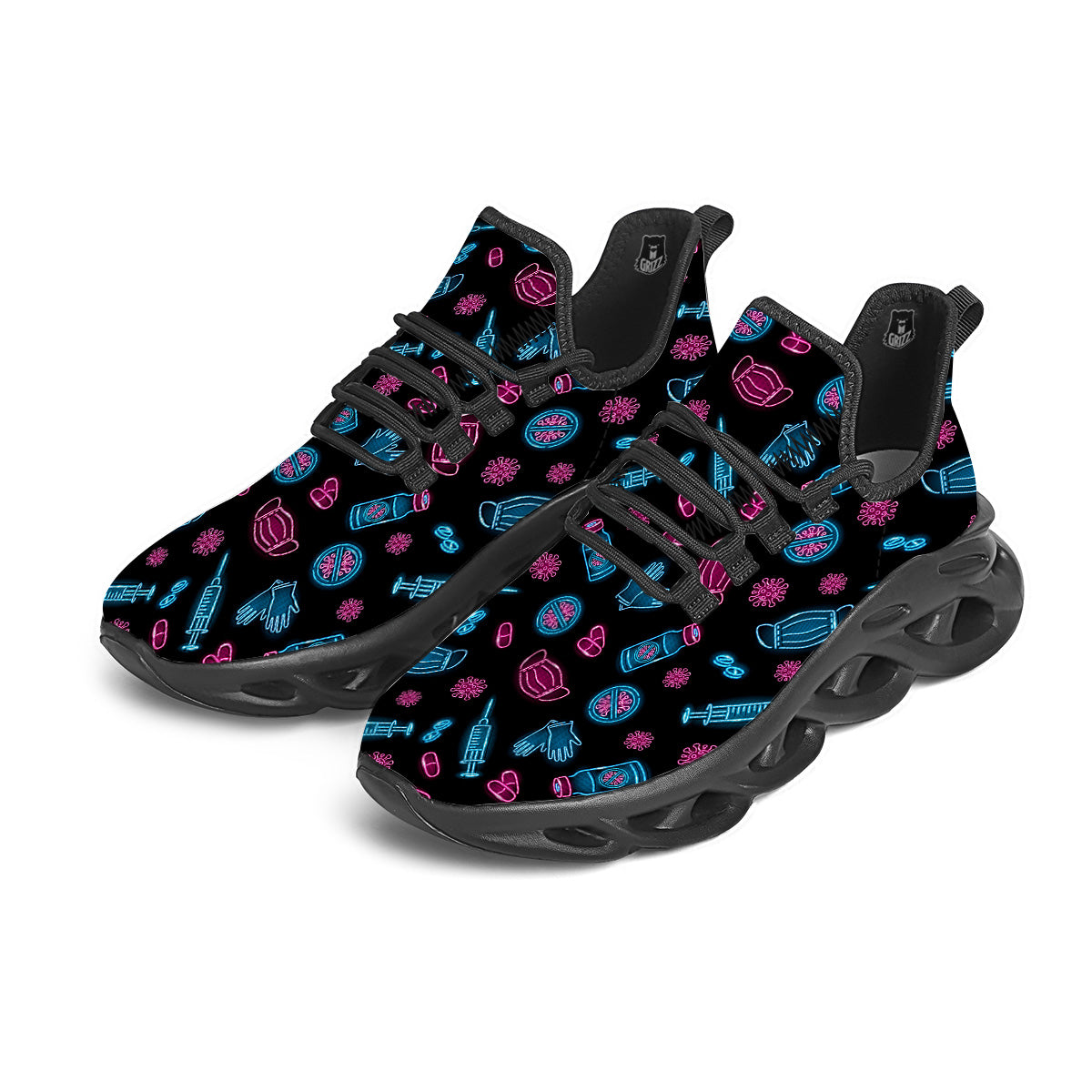 Neon Medical Equipment Print Pattern Black Running Shoes-grizzshop