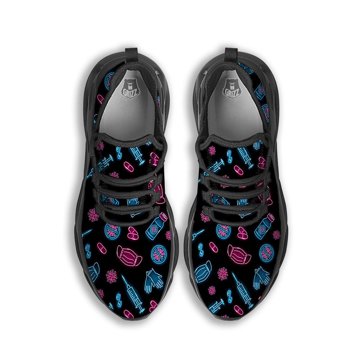 Neon Medical Equipment Print Pattern Black Running Shoes-grizzshop