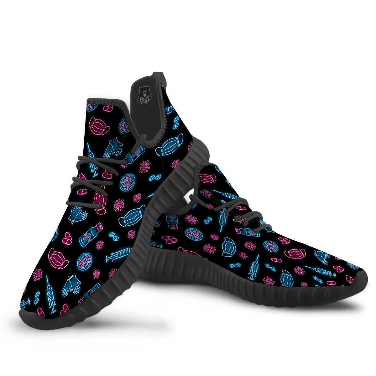Neon Medical Equipment Print Pattern Black Walking Shoes-grizzshop
