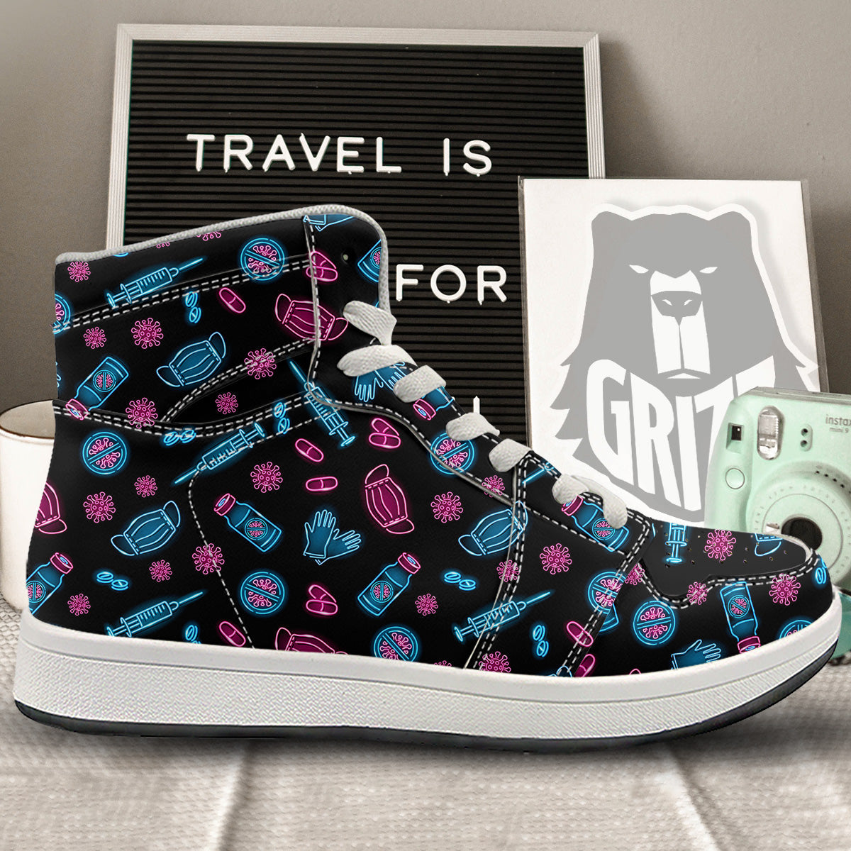 Neon Medical Equipment Print Pattern High Top Sneakers-grizzshop