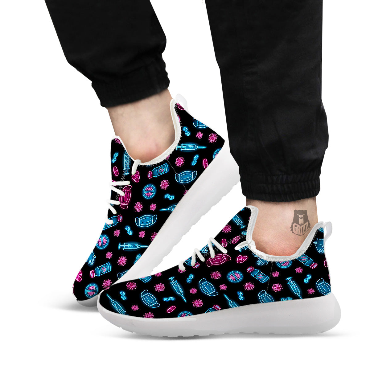 Neon Medical Equipment Print Pattern White Athletic Shoes-grizzshop