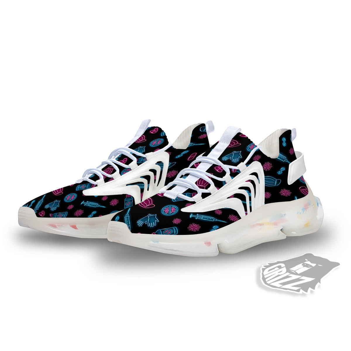 Neon Medical Equipment Print Pattern White Gym Shoes-grizzshop