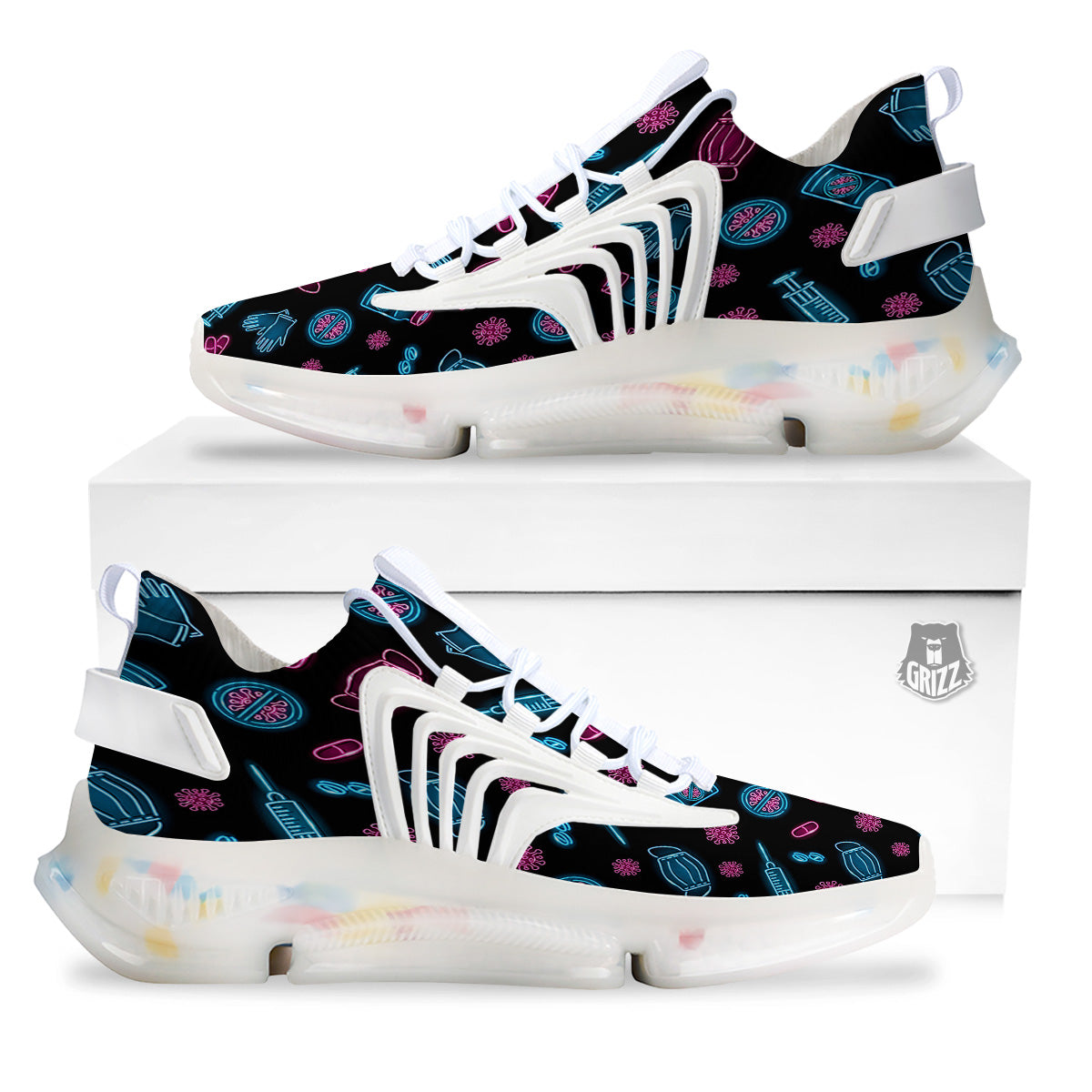 Neon Medical Equipment Print Pattern White Gym Shoes-grizzshop