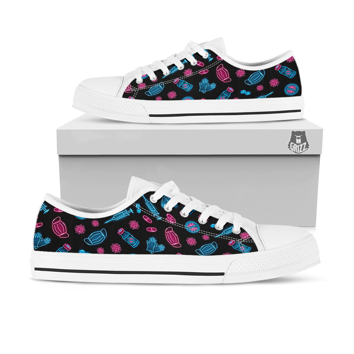 Neon Medical Equipment Print Pattern White Low Top Shoes-grizzshop