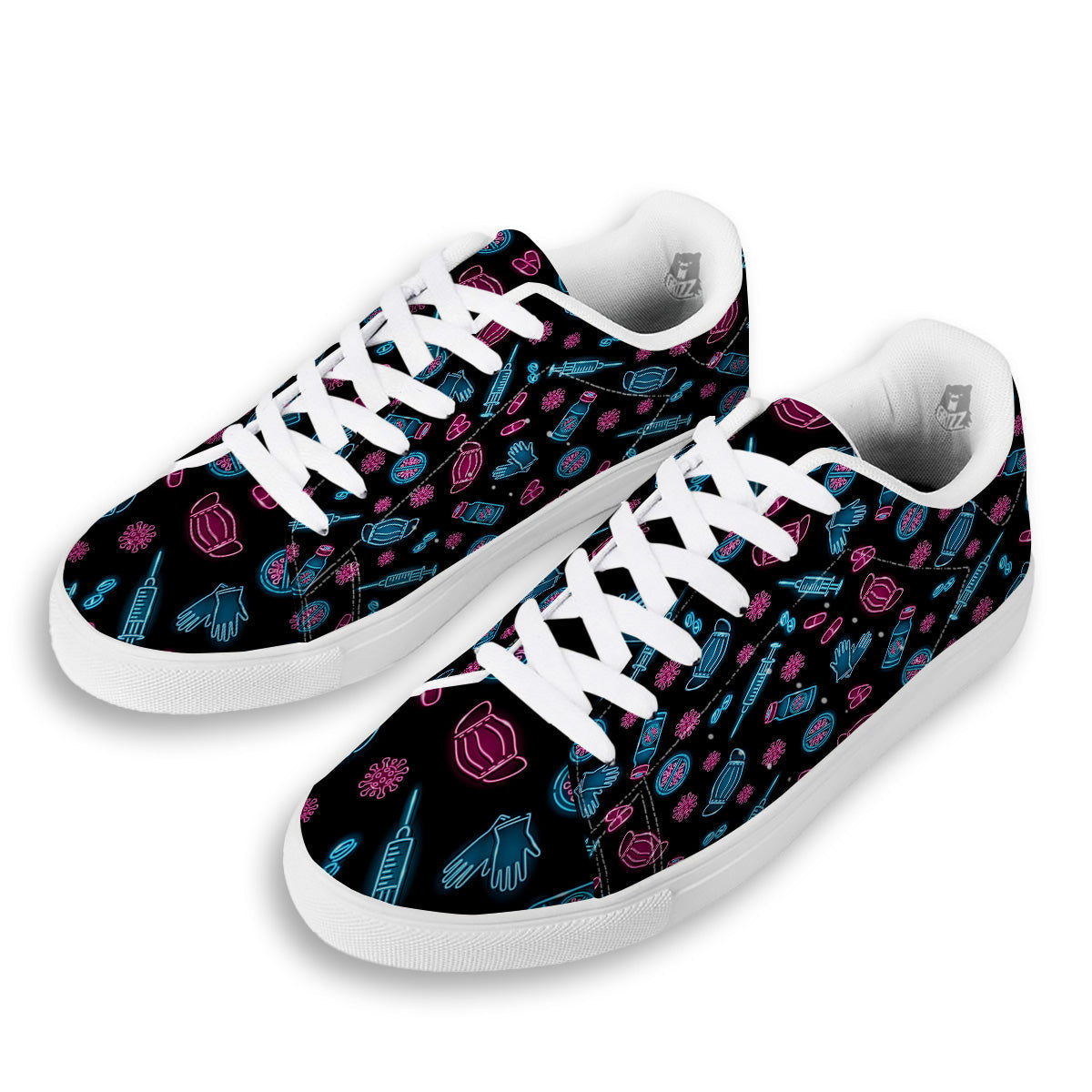 Neon Medical Equipment Print Pattern White Low Top Sneakers-grizzshop