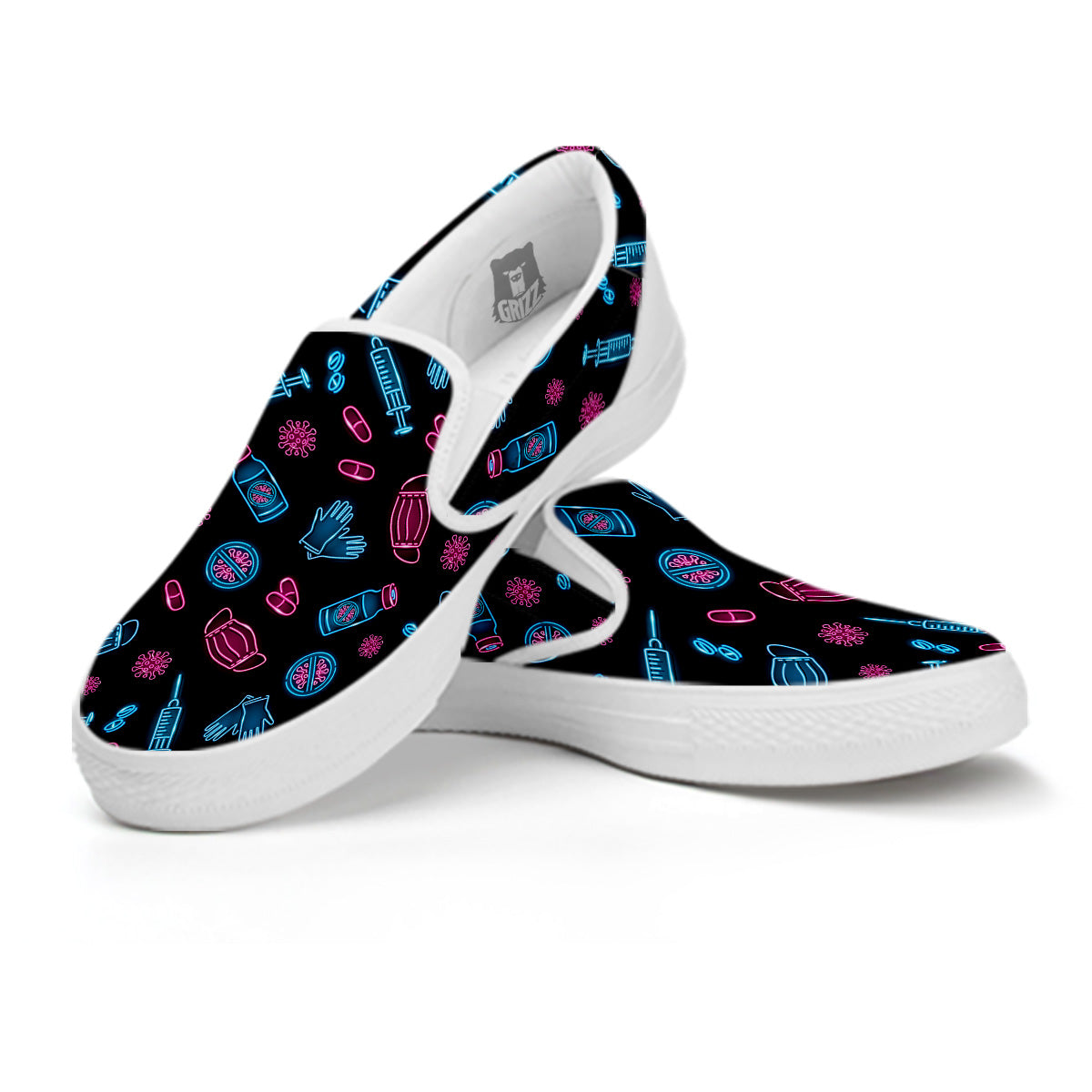 Neon Medical Equipment Print Pattern White Slip On Shoes-grizzshop