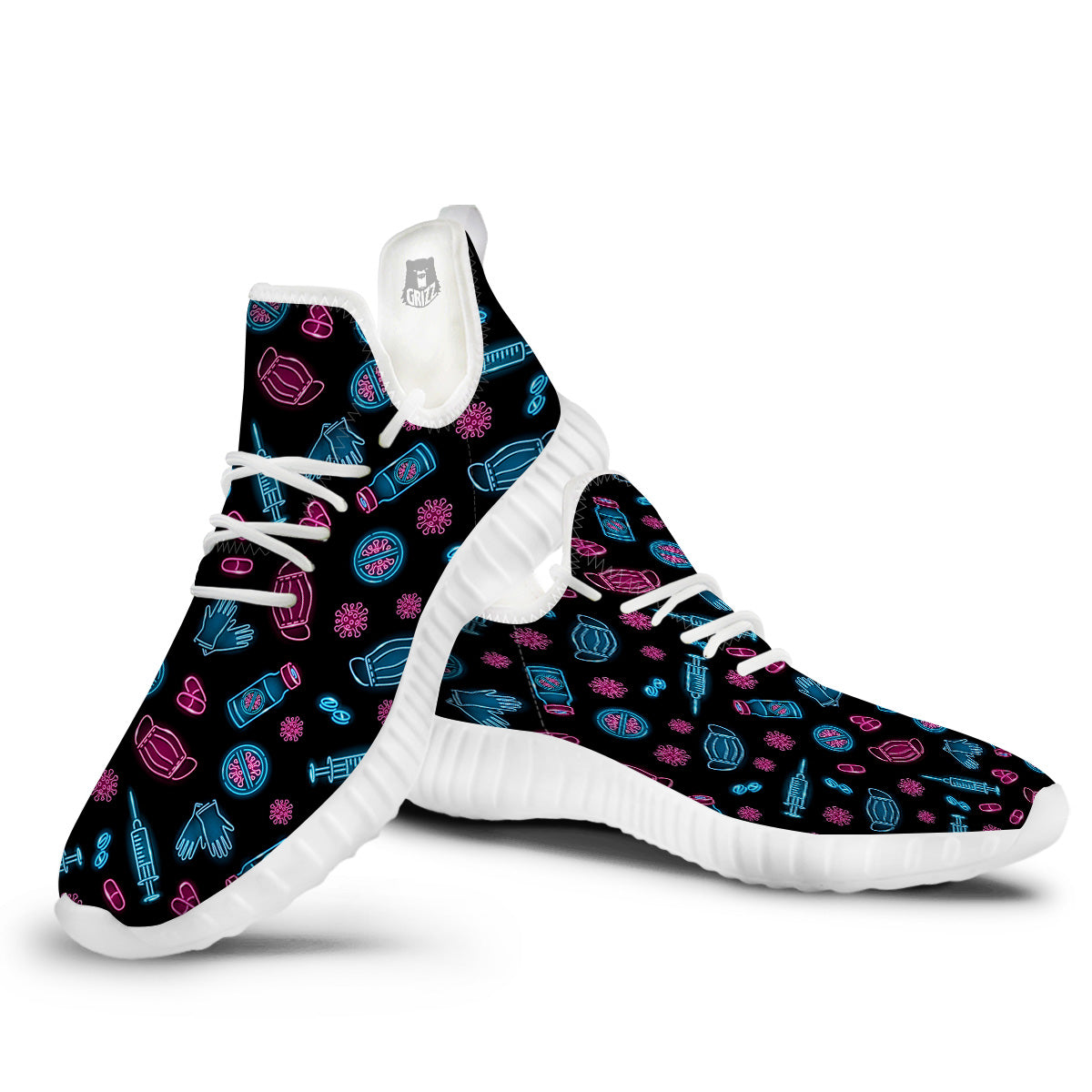 Neon Medical Equipment Print Pattern White Walking Shoes-grizzshop