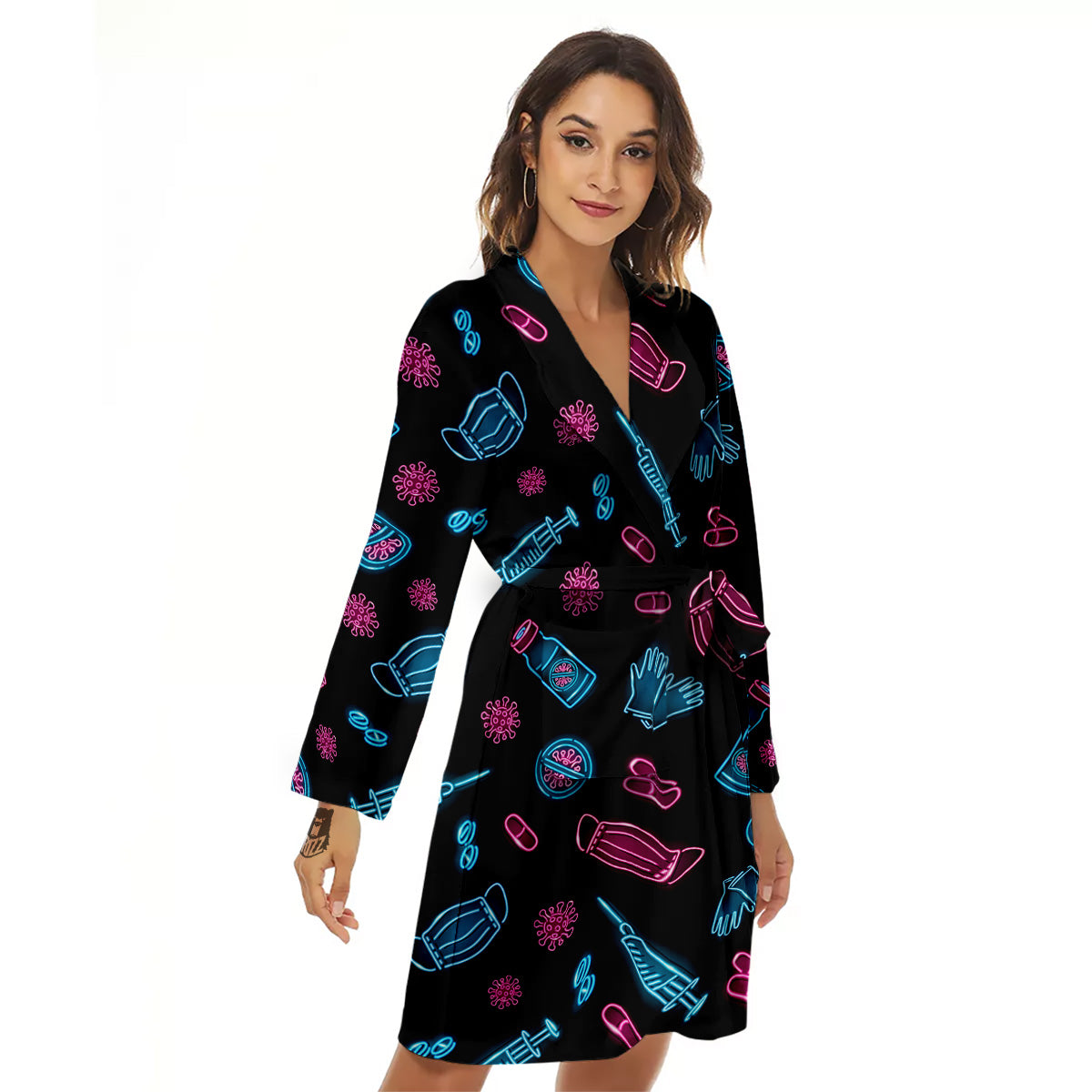 Neon Medical Equipment Print Pattern Women's Robe-grizzshop