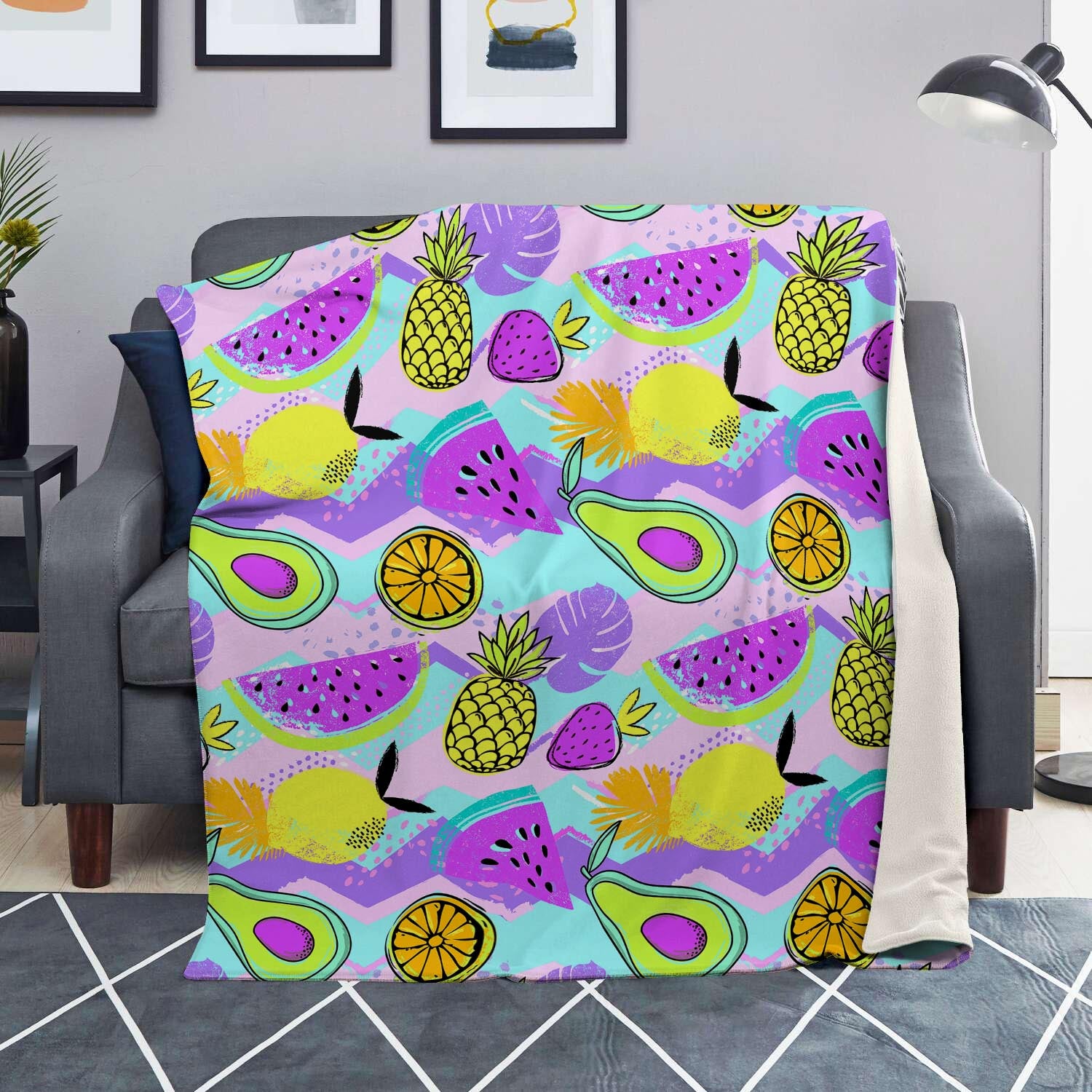 Neon Mix Fruit Pineapple Hawaiian Print Blanket-grizzshop