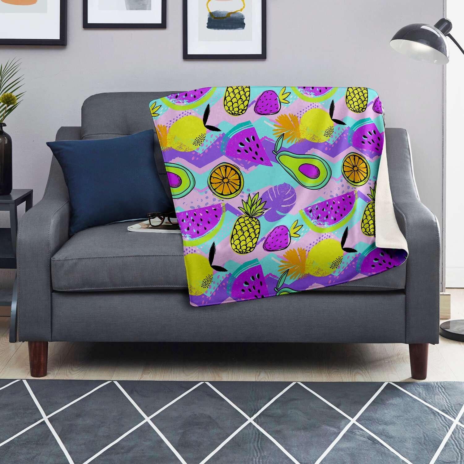 Neon Mix Fruit Pineapple Hawaiian Print Blanket-grizzshop