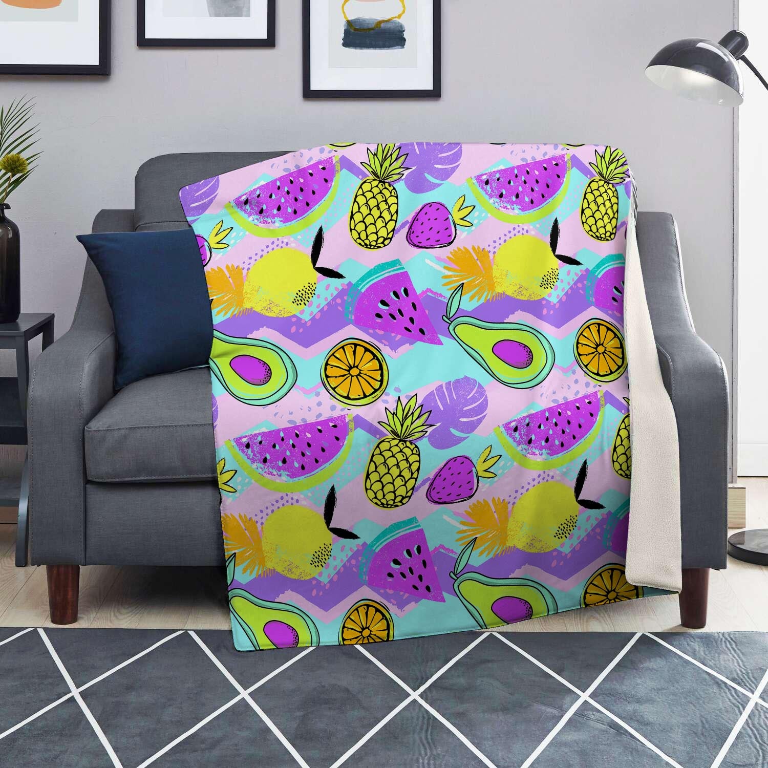 Neon Mix Fruit Pineapple Hawaiian Print Blanket-grizzshop