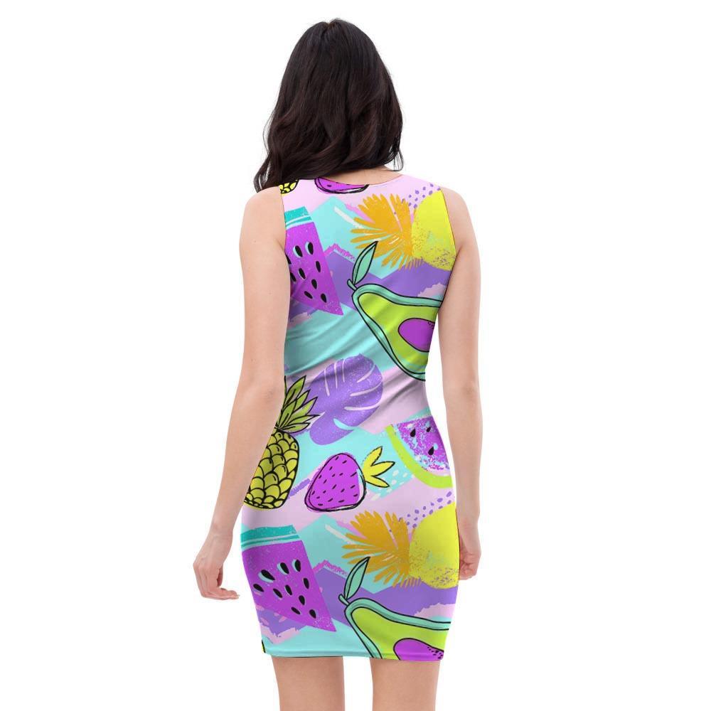 Neon Mix Fruit Pineapple Hawaiian Print Bodycon Dress-grizzshop
