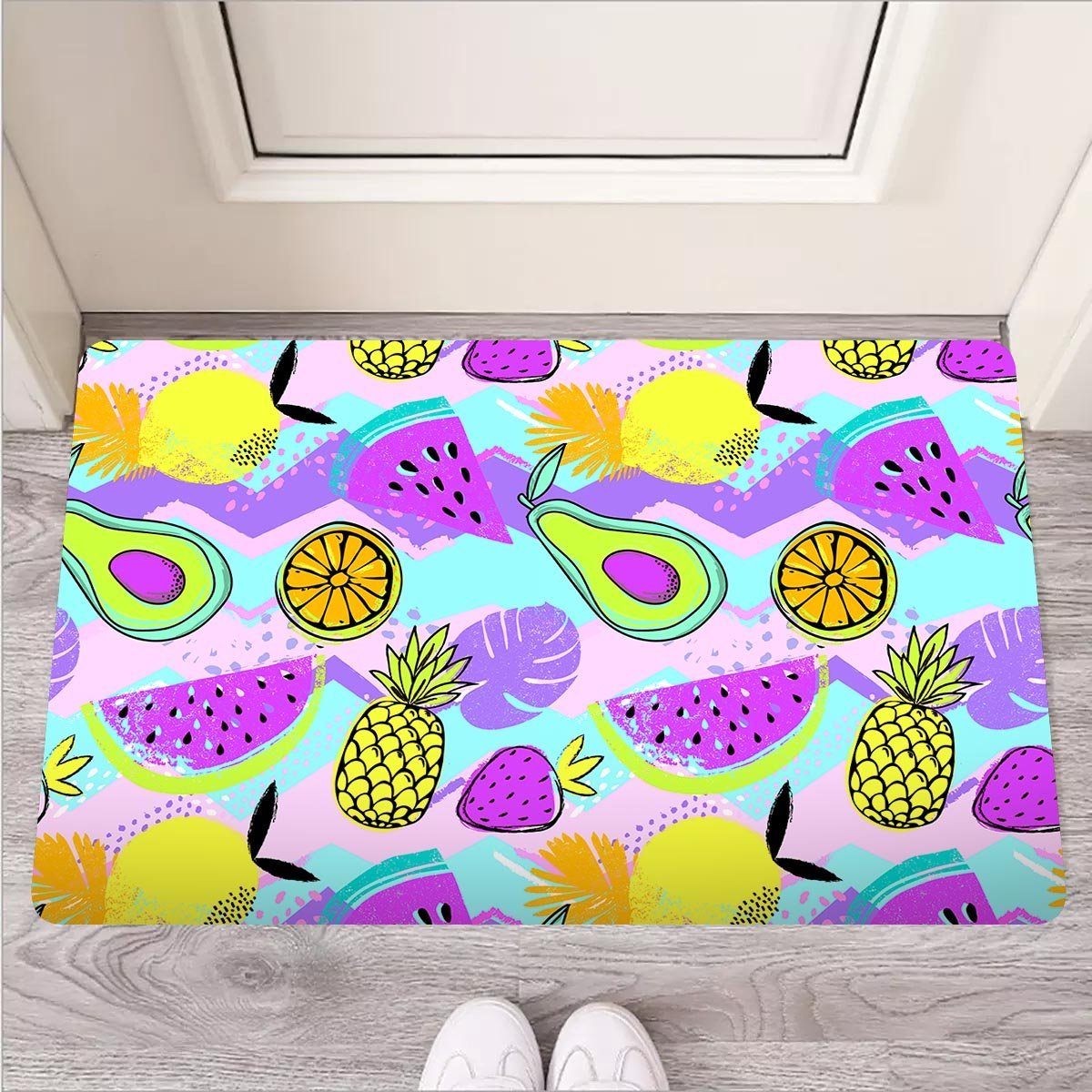 Neon Mix Fruit Pineapple Hawaiian Print Door Mat-grizzshop