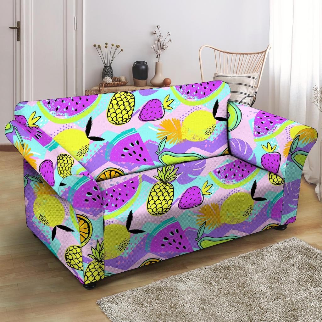 Neon Mix Fruit Pineapple Hawaiian Print Loveseat Cover-grizzshop