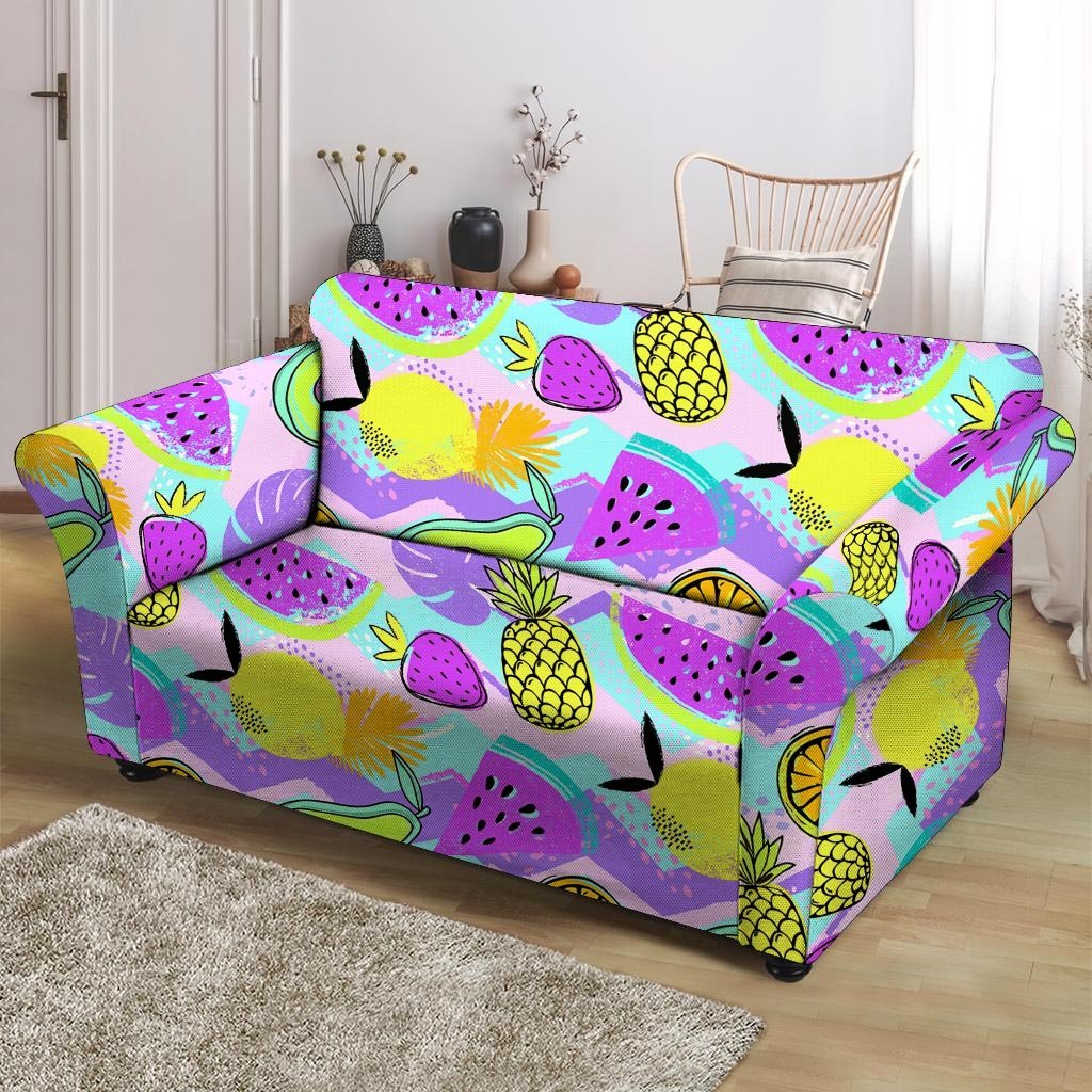 Neon Mix Fruit Pineapple Hawaiian Print Loveseat Cover-grizzshop