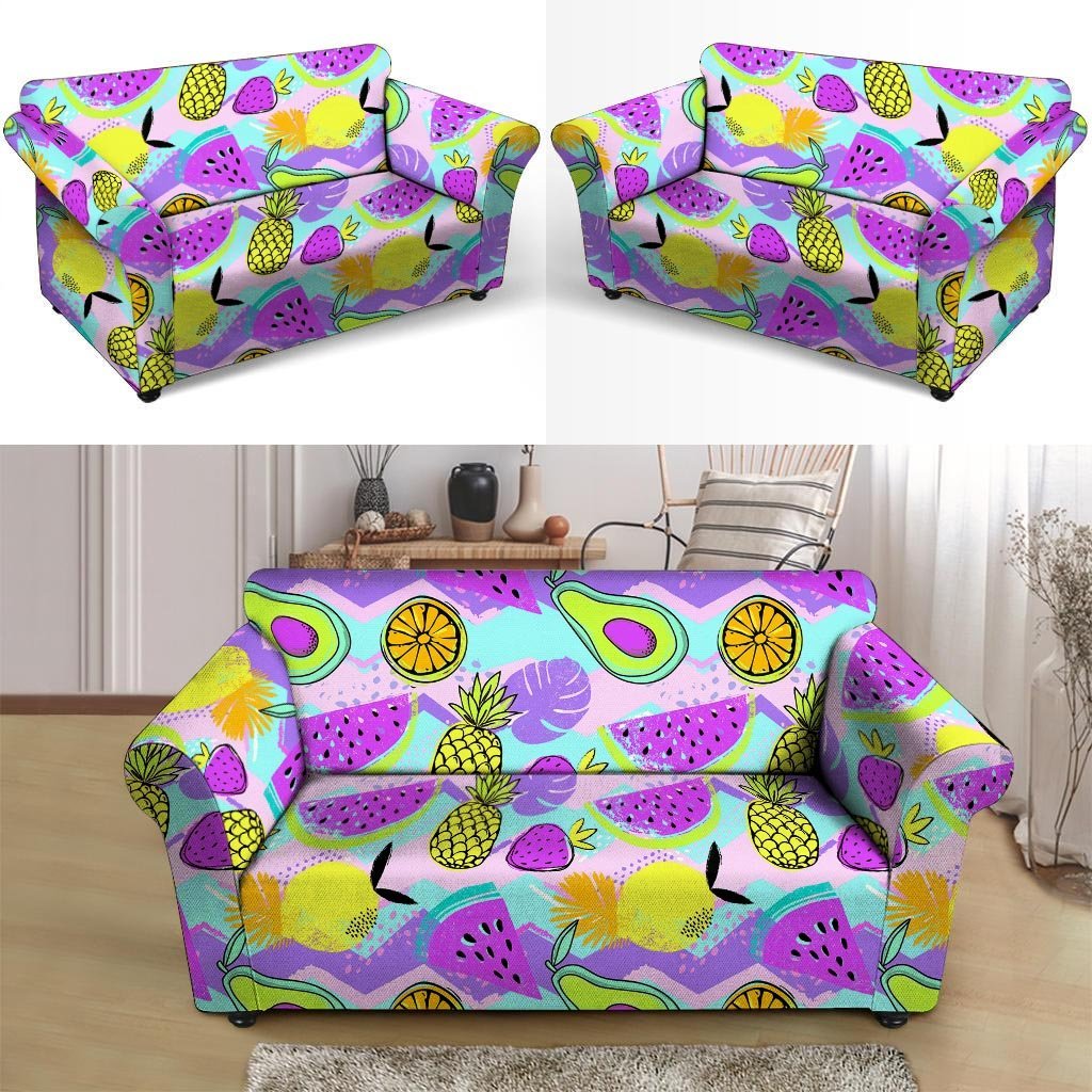 Neon Mix Fruit Pineapple Hawaiian Print Loveseat Cover-grizzshop