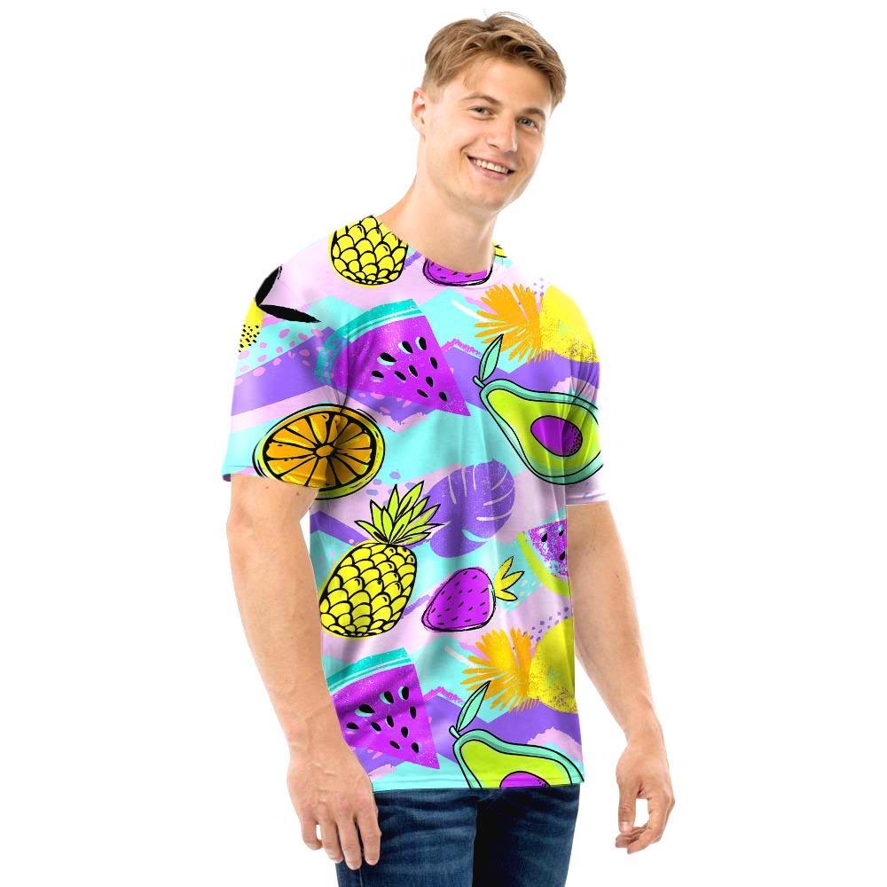 Neon Mix Fruit Pineapple Hawaiian Print Men T Shirt-grizzshop