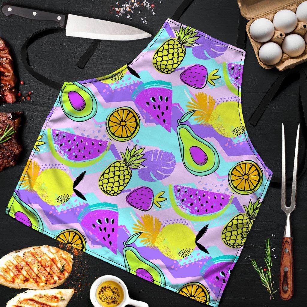 Neon Mix Fruit Pineapple Hawaiian Print Men's Apron-grizzshop