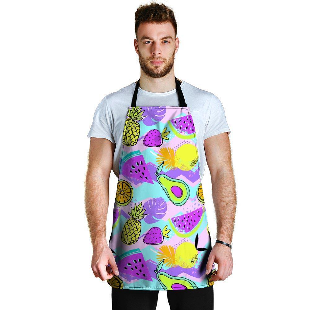 Neon Mix Fruit Pineapple Hawaiian Print Men's Apron-grizzshop