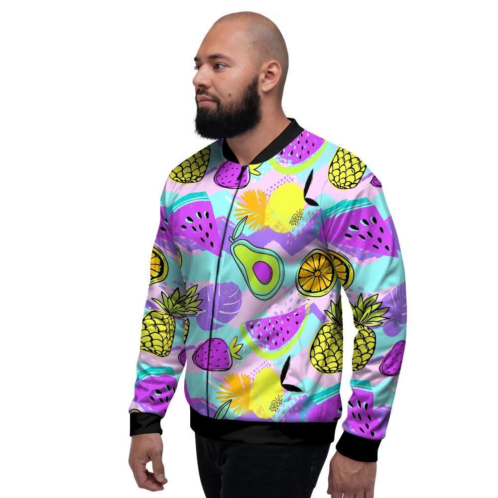 Neon Mix Fruit Pineapple Hawaiian Print Men's Bomber Jacket-grizzshop