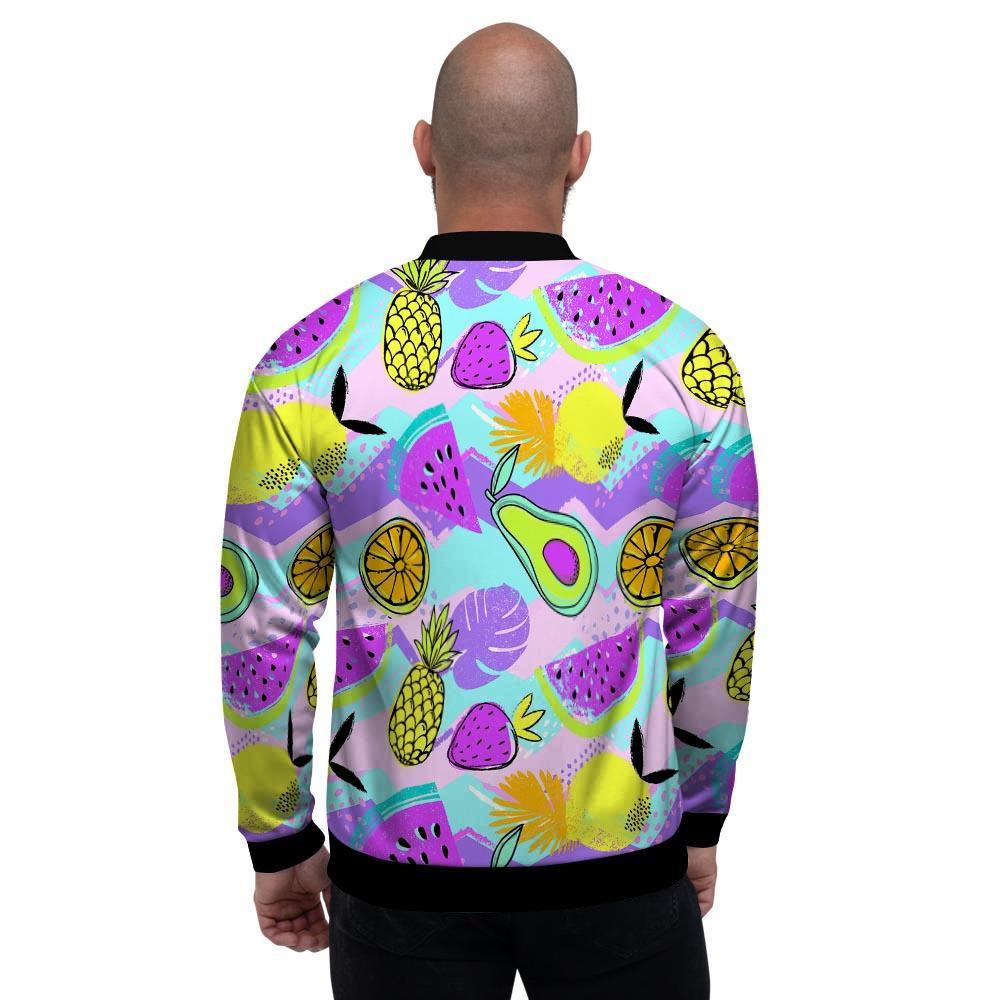 Neon Mix Fruit Pineapple Hawaiian Print Men's Bomber Jacket-grizzshop