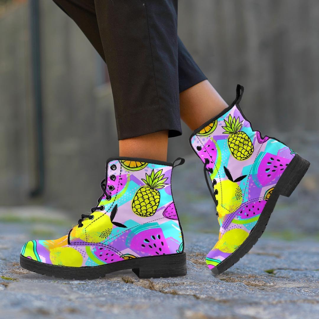 Neon Mix Fruit Pineapple Hawaiian Print Men's Boots-grizzshop